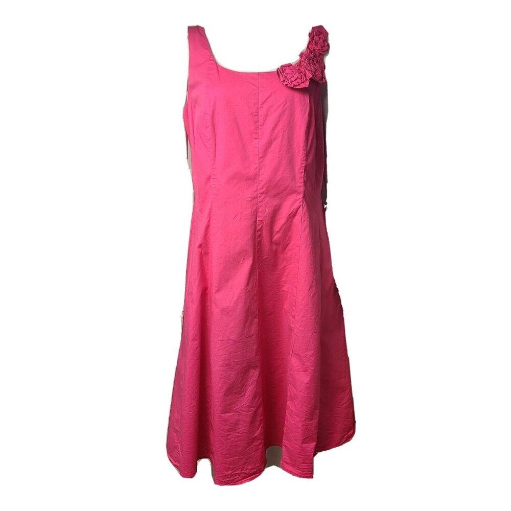 Eliza‎ J Dress Womens Size 14 Solid All Pink Sleeveless Flower Detail Zip Back